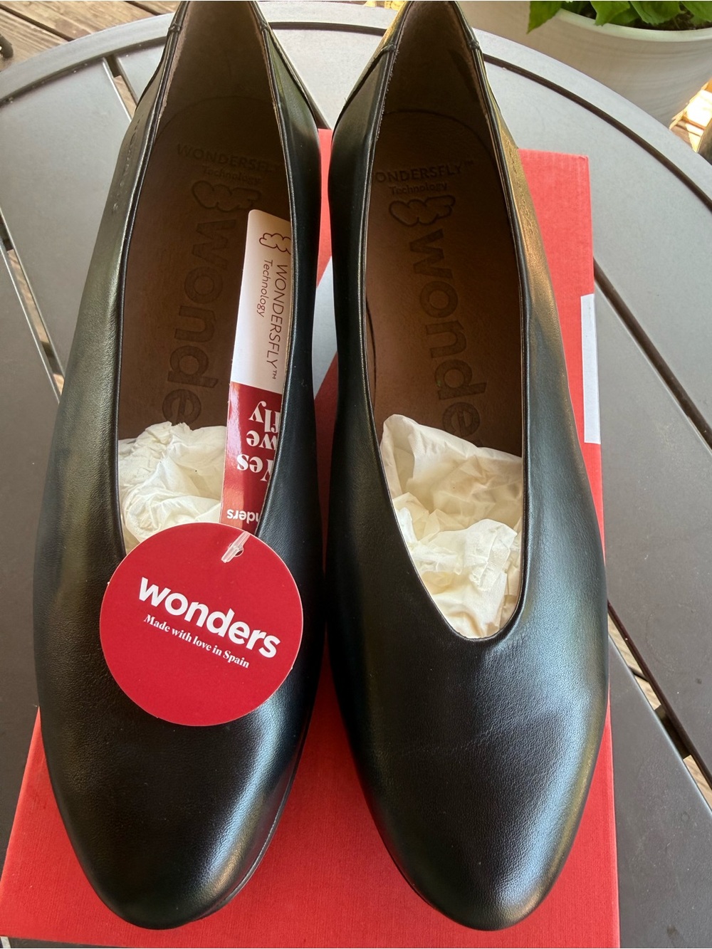 Wonders Black Leather Classic Flats & Loafers